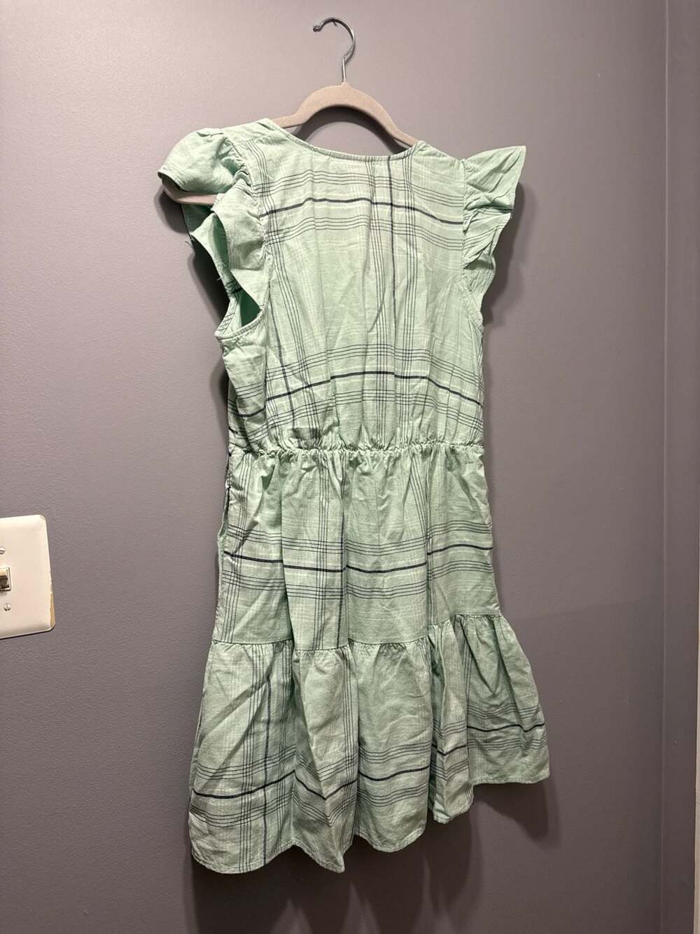Universal Thread Green Plaid Ruffle Sleeve Ruched Front Mini Dress Size S - Picture 8 of 8